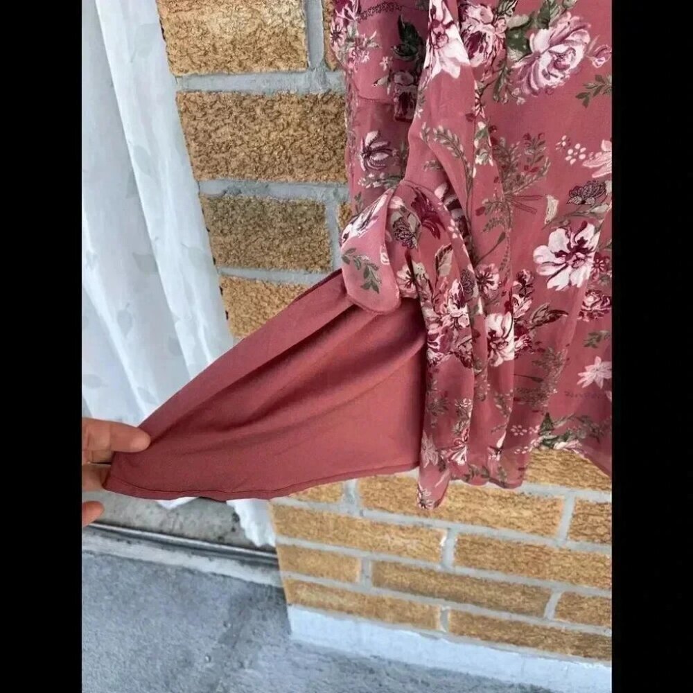 Wayf floral ruffle long sleeve dress large - Picture 9 of 11